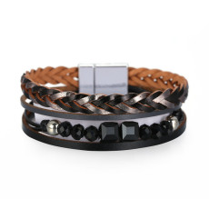 Bohemian National Style Bracelet multi layer leather woven Handmade Beaded Crystal Bracelet