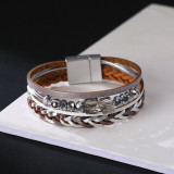 Bohemian National Style Bracelet multi layer leather woven Handmade Beaded Crystal Bracelet
