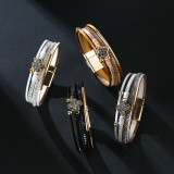 Stick diamond bracelet national style multi layer PU leather clover lucky Bracelet