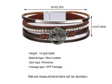 Multi layer leather buckle bracelet with diamond Life Tree