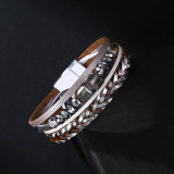 Bohemian National Style Bracelet multi layer leather woven Handmade Beaded Crystal Bracelet