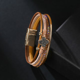 Stick diamond bracelet national style multi layer PU leather clover lucky Bracelet