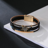 Stick diamond bracelet national style multi layer PU leather clover lucky Bracelet