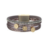 New PU Leather Multi stick diamond bracelet Life Tree Bohemian fashion girl Bracelet