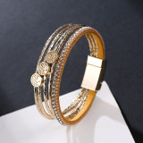 New PU Leather Multi stick diamond bracelet Life Tree Bohemian fashion girl Bracelet