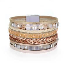 Leather Bracelet multi layer wide brimmed handmade pearl bracelet
