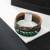 Bohemian style multi-layer woven leather bracelet Beaded Turquoise Bracelet