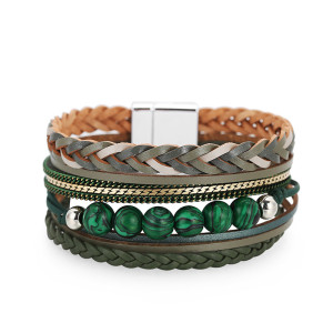 Bohemian style multi-layer woven leather bracelet Beaded Turquoise Bracelet