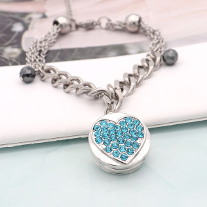 20MM love design snap silver Plated and blue rhinestone