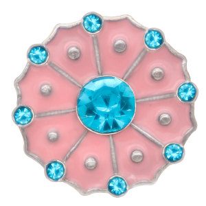 20MM Flower snap Silver Plated with blue Rhinestone and pink enamel  snaps jewelry