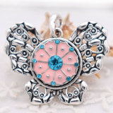 20MM Flower snap Silver Plated with blue Rhinestone and pink enamel  snaps jewelry