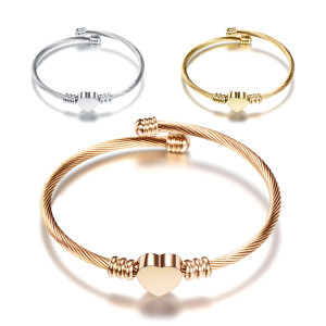 Stainless Steel Wire Bracelet Heart shaped bead bracelet