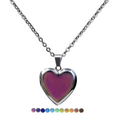 Temperature sensitive mood color changing Necklace love photo box mood color changing Stainless Steel Necklace