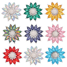 20MM Sunflower metal silver plated snap with rhinestone  charms snaps jewelry