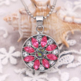 20MM flower metal silver plated snap with rhinestone  charms snaps jewelry