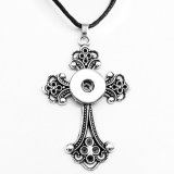 Necklace silver  Adjustable leather rope fit 20MM chunks snaps jewelry