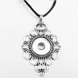 Necklace silver  Adjustable leather rope fit 20MM chunks snaps jewelry