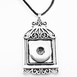 Necklace silver  Adjustable leather rope fit 20MM chunks snaps jewelry
