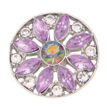 20MM flower metal silver plated snap with rhinestone  charms snaps jewelry