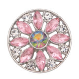20MM flower metal silver plated snap with rhinestone  charms snaps jewelry