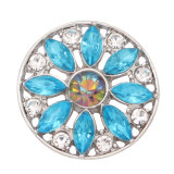 20MM flower metal silver plated snap with rhinestone  charms snaps jewelry