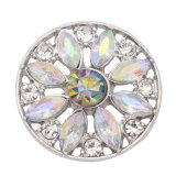 20MM flower metal silver plated snap with rhinestone  charms snaps jewelry