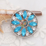 20MM flower metal silver plated snap with rhinestone  charms snaps jewelry