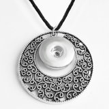 Necklace silver  Adjustable leather rope fit 20MM chunks snaps jewelry
