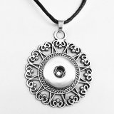 Necklace silver  Adjustable leather rope fit 20MM chunks snaps jewelry