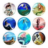 20MM  mermaid Print glass snaps buttons