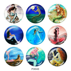 20MM  mermaid Print glass snaps buttons