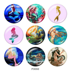 20MM  mermaid Print glass snaps buttons