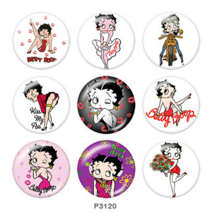 20MM Betty boop Print glass snaps buttons
