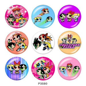 20MM The Powerpuff Girls Print glass snaps buttons