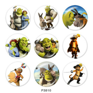 20MM Shrek Print glass snaps buttons