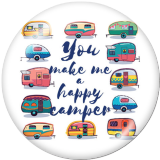 20MM car happy camper Print glass snaps buttons