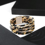 Creative multi Circle Bracelet leopard pattern multi-layer Beaded magnetic buckle leather bracelet