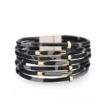 Creative multi Circle Bracelet leopard pattern multi-layer Beaded magnetic buckle leather bracelet