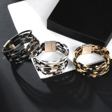 Creative multi Circle Bracelet leopard pattern multi-layer Beaded magnetic buckle leather bracelet