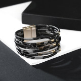 Creative multi Circle Bracelet leopard pattern multi-layer Beaded magnetic buckle leather bracelet
