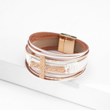Multi layer Bracelet lovers' hand decoration ethnic style cross embossed leather magnetic clasp Bracelet
