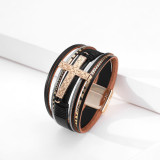 Multi layer Bracelet lovers' hand decoration ethnic style cross embossed leather magnetic clasp Bracelet