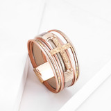 Multi layer Bracelet lovers' hand decoration ethnic style cross embossed leather magnetic clasp Bracelet