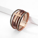 Multi layer Bracelet lovers' hand decoration ethnic style cross embossed leather magnetic clasp Bracelet
