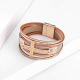 Multi layer Bracelet lovers' hand decoration ethnic style cross embossed leather magnetic clasp Bracelet