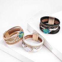 Multi layer leather braid with diamond accessories and magnetic clasp Bracelet