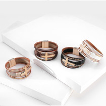 Multi layer Bracelet lovers' hand decoration ethnic style cross embossed leather magnetic clasp Bracelet