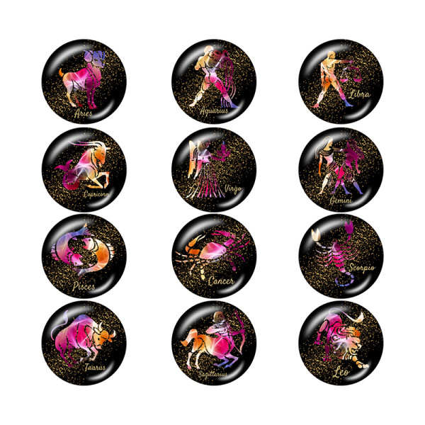 20MM Birthstone 12 constellations glass snap bottom