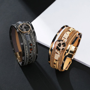 Horse hair multilayer hand woven leopard pattern magnetic clasp Bracelet