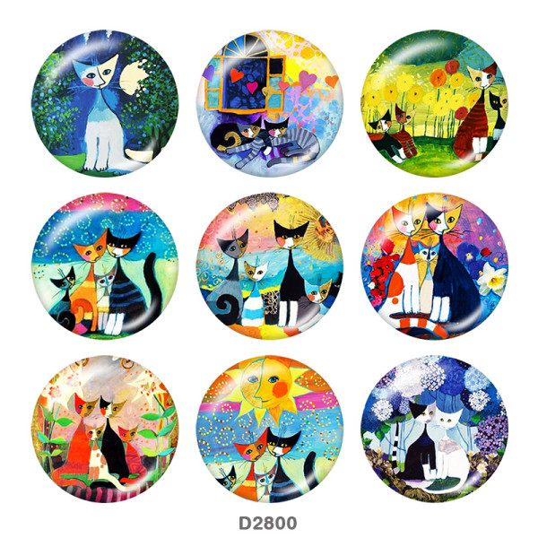 20MM cat Print glass snaps buttons